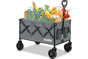 Antifir Collapsible Foldable Wagon with Wheels 360 LBS,Heavy Duty Folding Utility Cart for Groceries,Shopping,Garden,Camping,Outdoor,2 Drink Holders,Grey