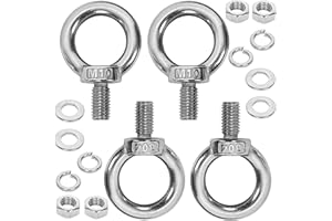 SRZTXU 4 Pack M10 Stainless Steel Eye Bolts with Nuts Washers, 0.65"（17mm） Thread Length - Eyebolts for DIY, Furniture, Swing, and Outdoor Use (4, M10 x 17mm)