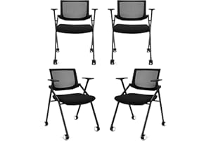 BROBRIYO, 4 Pack Stackable Conference Room Chairs with Wheels and Paddle, Ergonomic Mesh Back and Arms for Meeting, Conference, Reception, Training Room & Home Office Desk Folding Chairs (2 Boxes)