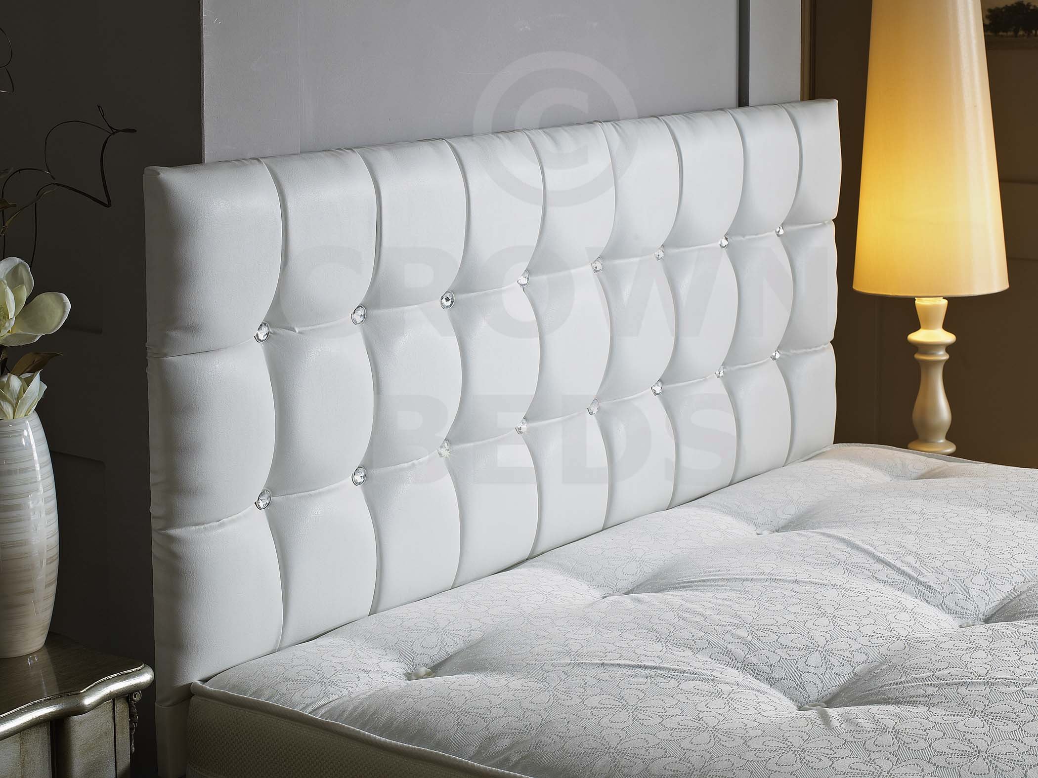 CROWNBEDSUK New Cubed Leather Headboard in 3ft,4ft,4ft6,5ft,6ft with different height option (White, 6ft (super kingsize) 20'')