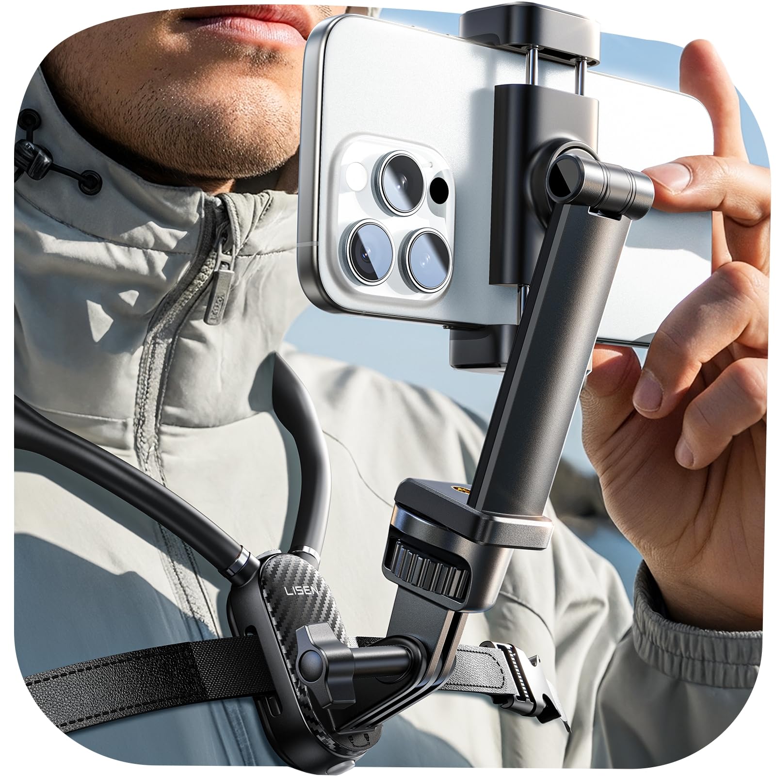 Photo 1 of ***MISSING STRAP*** LISEN Neck Phone Holder for Video Recording POV Camera Phone Chest Mount for Gopro Neck Mount [ Upgrad No.1] for iPhone Samsung 4-7 Inch Phones Akaso Go Pro Insta360 Dji360 Other Action Cameras