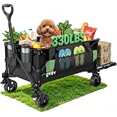 GVDV CW35 Plus Wagon Carts Foldable with Tailgate, 42 in Extended Handle | 330LBS Heavy-Duty Collapsible Shopping Cart with Side Mesh Storage, 120L Utility Wagon for Grocery, Sports, Camping, Garden