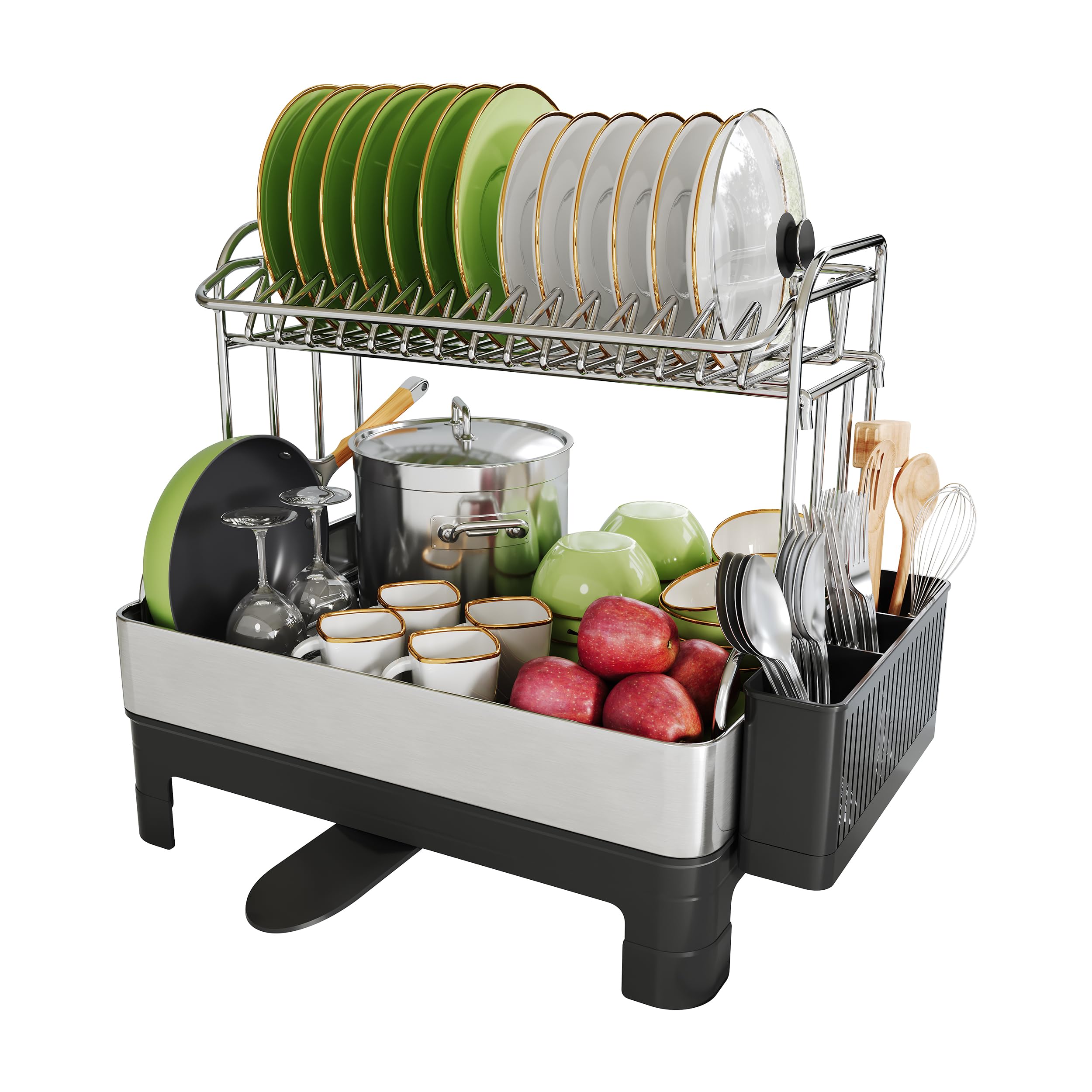 Double Draining Rack Extra Large Two Tier Stainless Steel Dish Drainer Drying Rack with ...