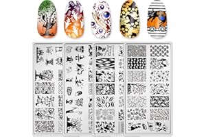 ADURSELF 4 Pieces Halloween Nail Art Stamping Plates with Spider Webs Pumpkins Bats Witches Image Stamp Templates Kit DIY Stainless Steel Nail Image Polish Template Kit Manicure Stencils Tools