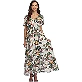 Ferrendo Women's Floral Maxi Dress Button Up Split Flowy Bohemian Party Beach Dresses