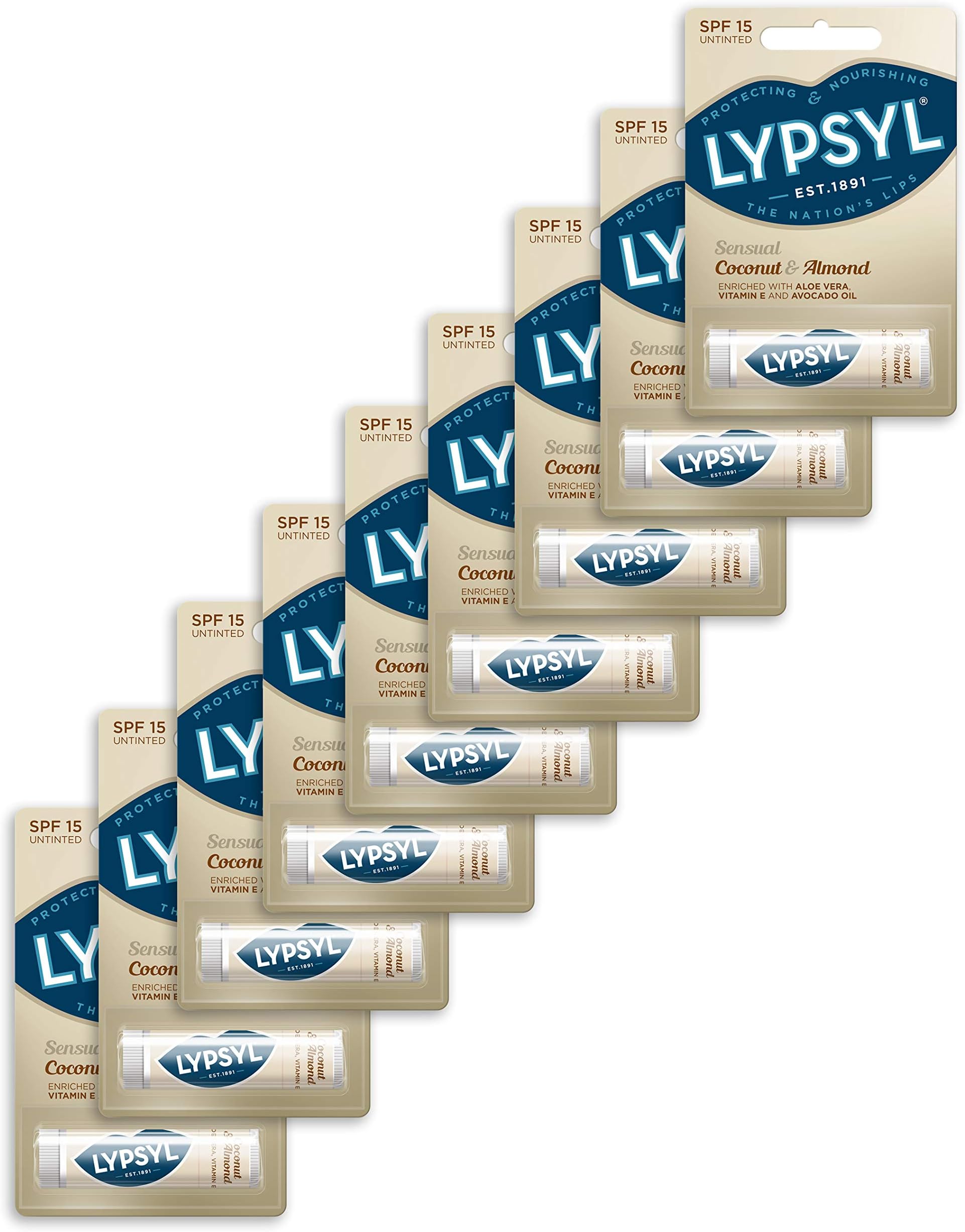 Lypsyl Sensual Lip Balm, Coconut and Almond - Pack of 9