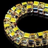DIQIO 8mm Sparkle Cube Crystal Beads for Jewelry Making - Faceted Spacer Beads for Bracelets(94-100pcs, Glistening Gold)