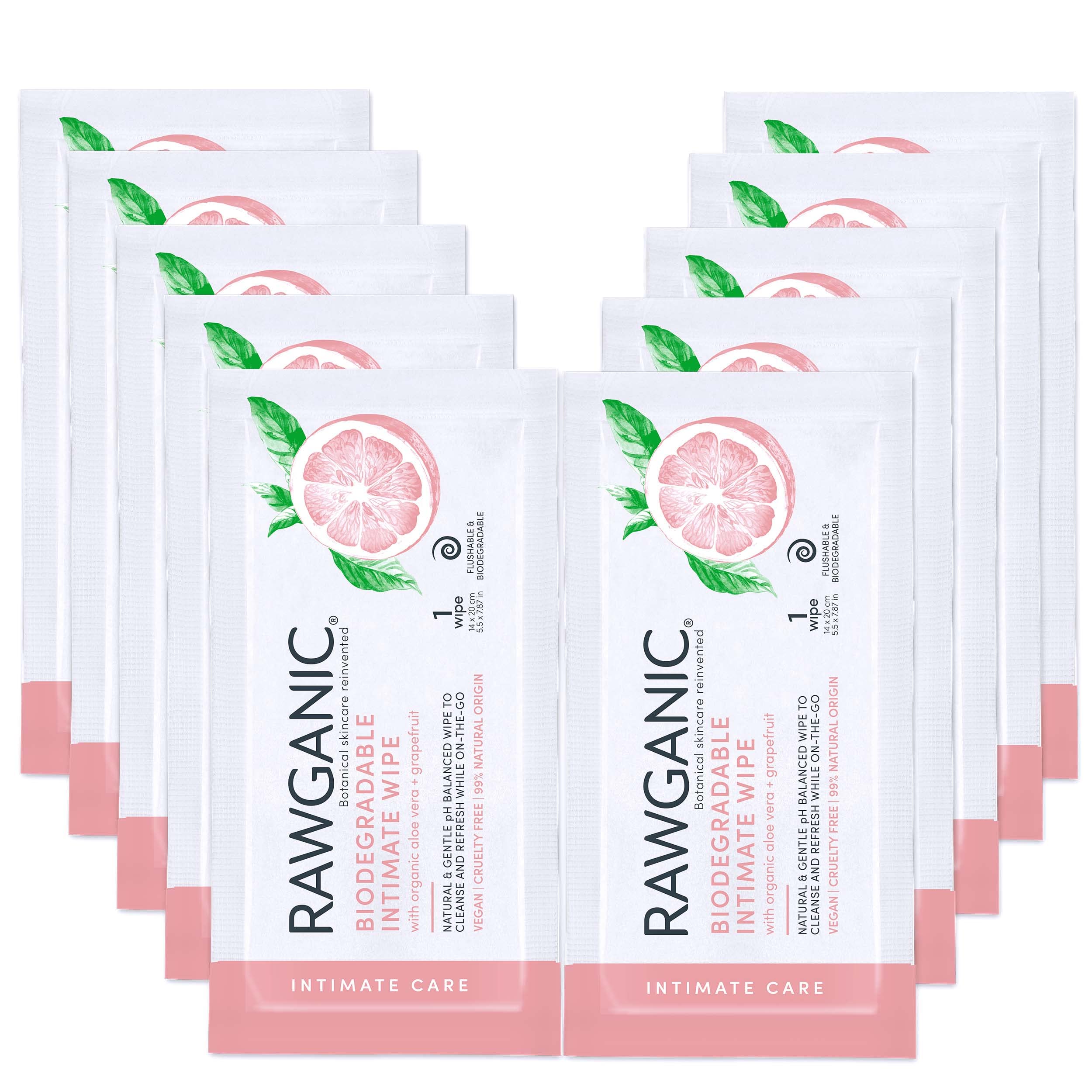 RAWGANIC Organic Intimate Hygiene Wipe Sachets | Gentle Ph Balanced, Fragrance-Free, Alcohol-Free, Flushable & Biodegradable Intimate | Set of 10 Individually Wrapped Sachets