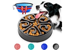 Freefa Slow Feeder Dog Bowl, Medium Breed, Puzzle Feeder, Maze Pattern, Food Grade Material, 340 ml, All Life Stages, Black, Includes Travel Bowl