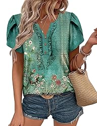 KISSMODA Women's Tunic Tops Casual V Neck Short