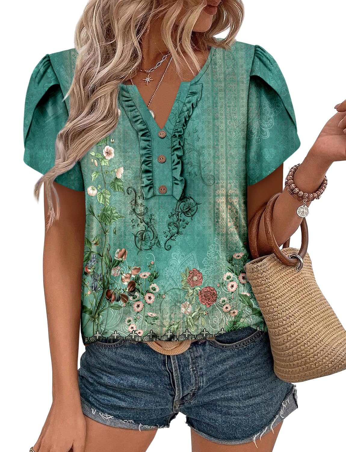 KISSMODA Women's Tunic Tops Casual V Neck Short