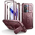 Dexnor for Samsung Galaxy A35-5G Case, [2 Front Frame] [Built-in Slide Camera Cover & Kickstand] Heavy Duty Military Grade Protection Shockproof Phone Case with Screen Protector, 6.6 inch Maroon Red