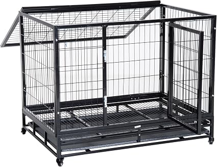 Pawhut Cage Pour Chien Animaux Cage De Transport Sur Roulettes 2 Portes Verrouillables Plateau Amovible Max 50 Kg 109l X 76l X 87h Cm Noir