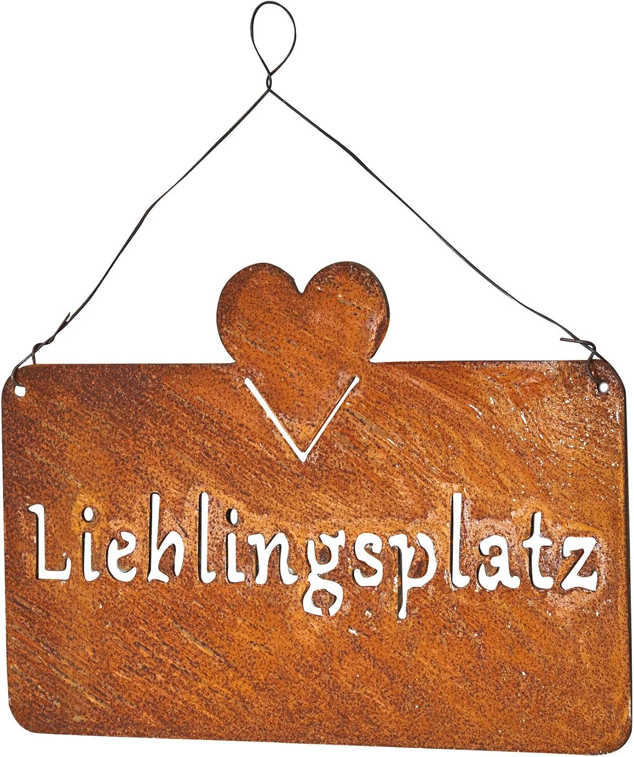 levandeo Schild Lieblingsplatz 25x16cm Herz Garten-Deko Rost Rostdeko Türschild Wandbild Schriftzug Wanddeko