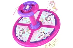 hockvill Unicorn Sit and Spin Toy for Toddler Girls Ages 1 2 3 4 5, Christmas Birthday Gift for Kids, Toddler Spin Toy with LED Lights and Music, 360° Spinning Seat Toy for Girls