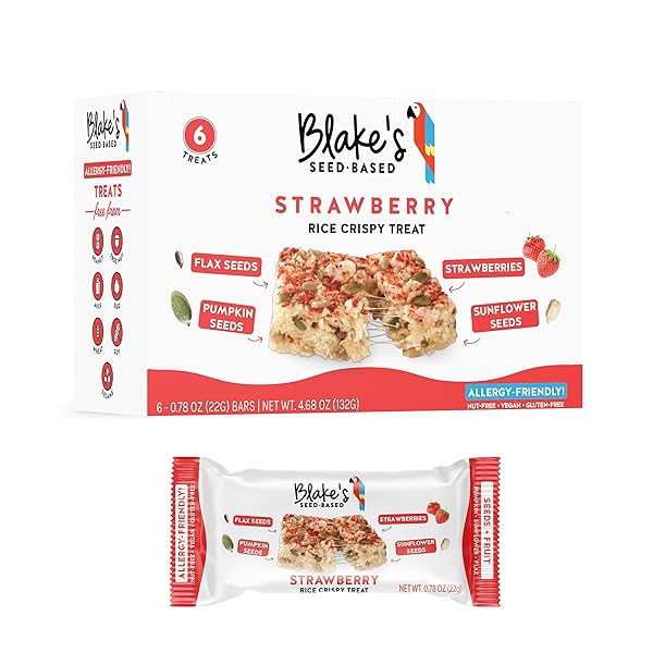 BLAKE’S SEED BASED RICE CRISPY TREATS – STRAWBERRY (18 COUNT), NUT FREE, GLUTEN FREE, DAIRY FREE & VEGAN, HEALTHY SNACKS FOR KIDS OR ADULTS, SCHOOL SAFE, LOW CALORIE ORGANIC FRUIT FLAVORED SNACK