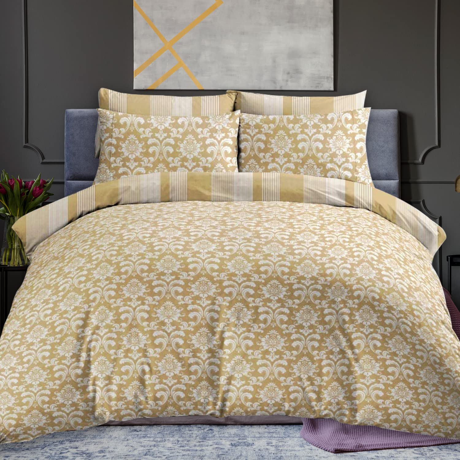 DTEX HOMES 100% Pure Cotton Printed Reversible Duvet Quilt Cover Set, Istanbul Mustard - Double โ image 1