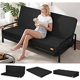 MeMoreCool 6" Futon Full Size, Folding Sofa Floor Couch, Frame Not Included | Machine Washable Sofa Couch, High-Density Foam, 4 Straps for Home, Guest Room, Dorm, Corduroy Black