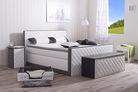 Aukona International Boxspringbett Stella 120x200, 7-Zonen-Taschenfederkern-Matratze mit Visco Topper Matratzenschoner, 140x2
