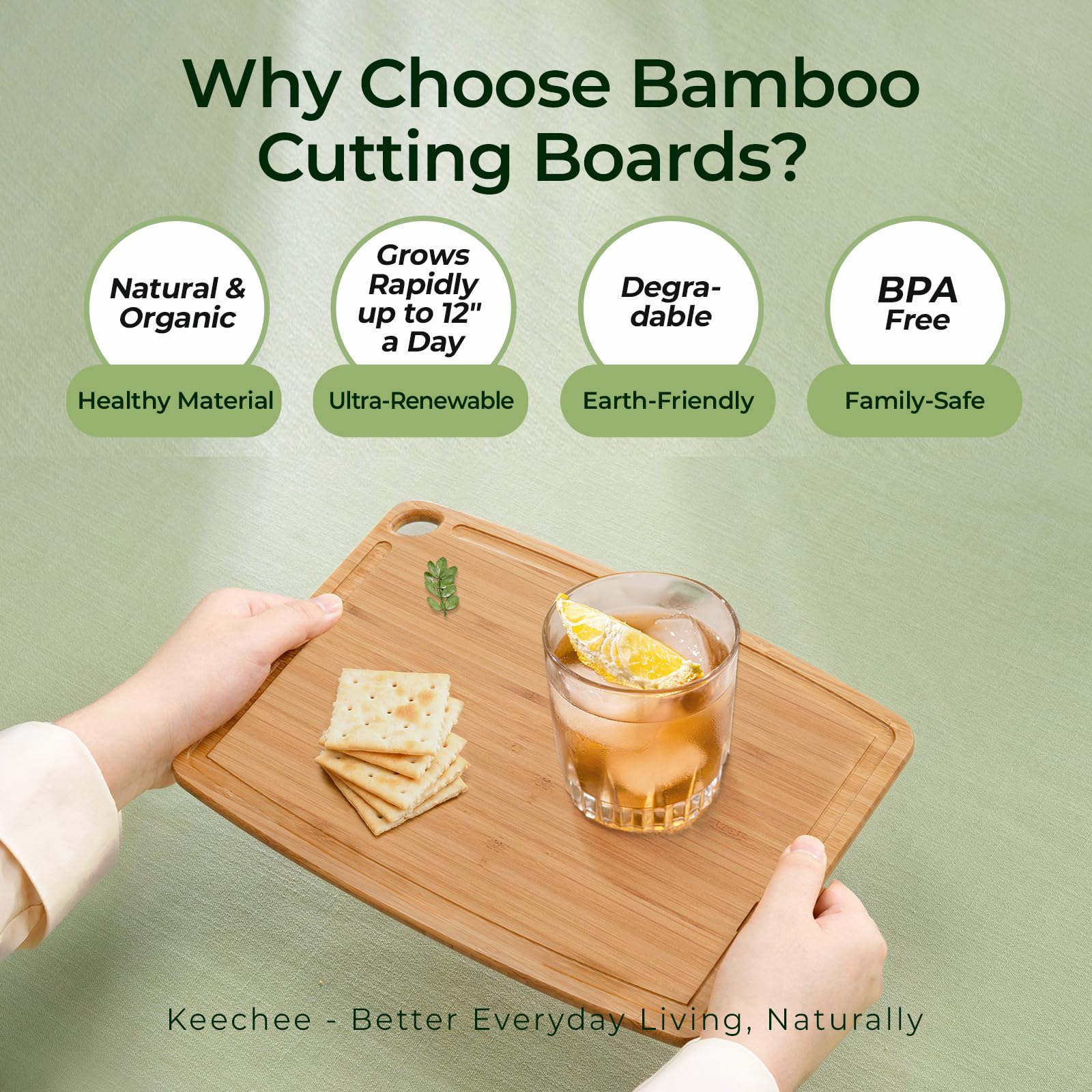Keechee Dishwasher Safe Carbonized Bamboo Wood Cutting Boards for Kitchen with Juice Groove, Wooden Charcuterie & Chopping for Fruit, Vegetables & Cheese, Durable, Lightweight, Water-Resistant