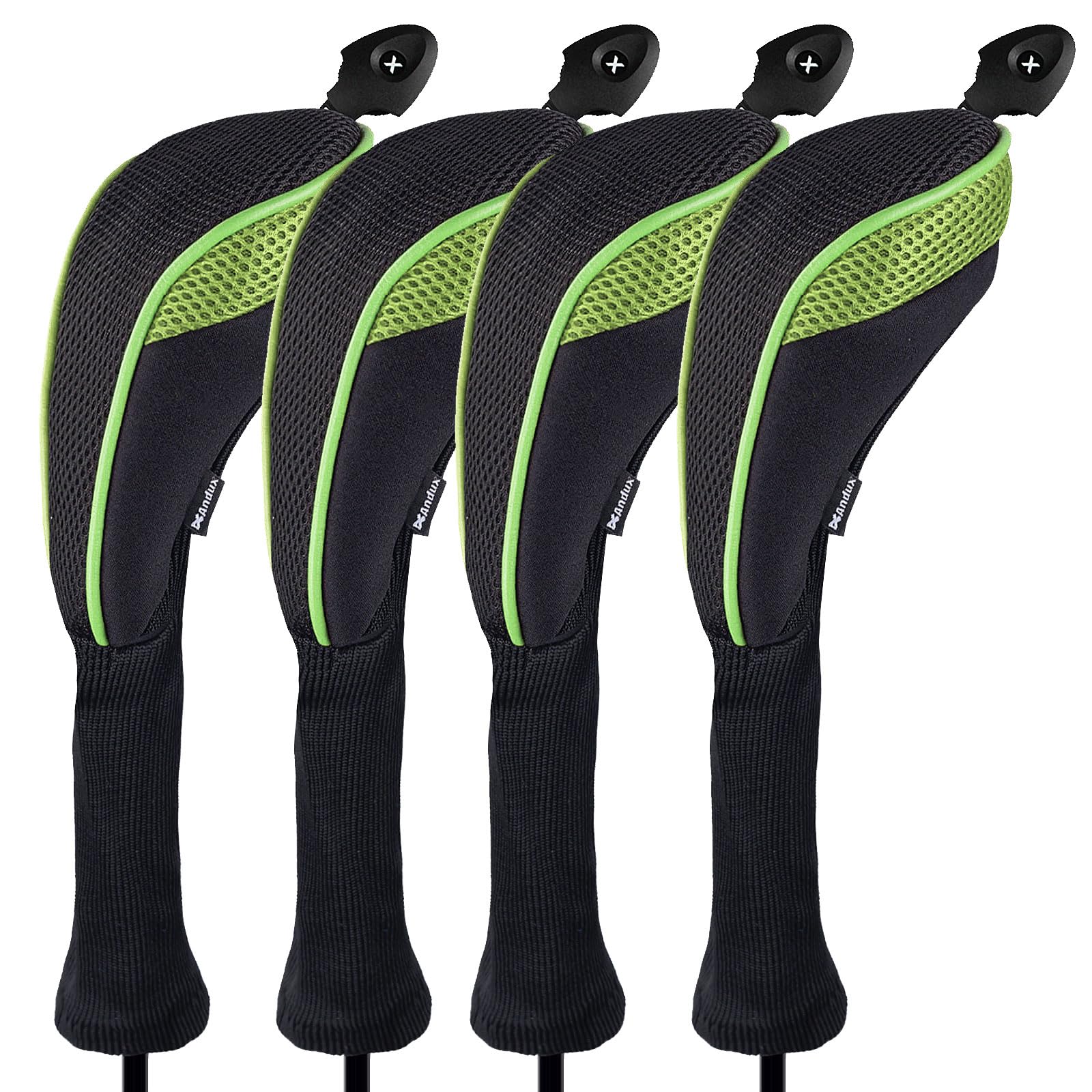 Andux Long Neck Golf Hybrid Club Head Covers with Dial No. Tag CTMT-01 (Black/Green,4pcs)