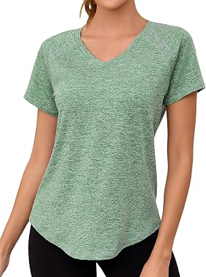 T Shirt Yoga Femme Haut Fitness Femme Manches Courtes Col V