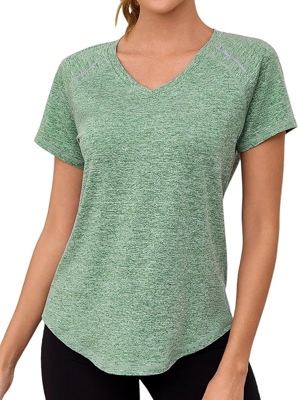 T Shirt Yoga Femme Haut Fitness Femme Manches Courtes Col V