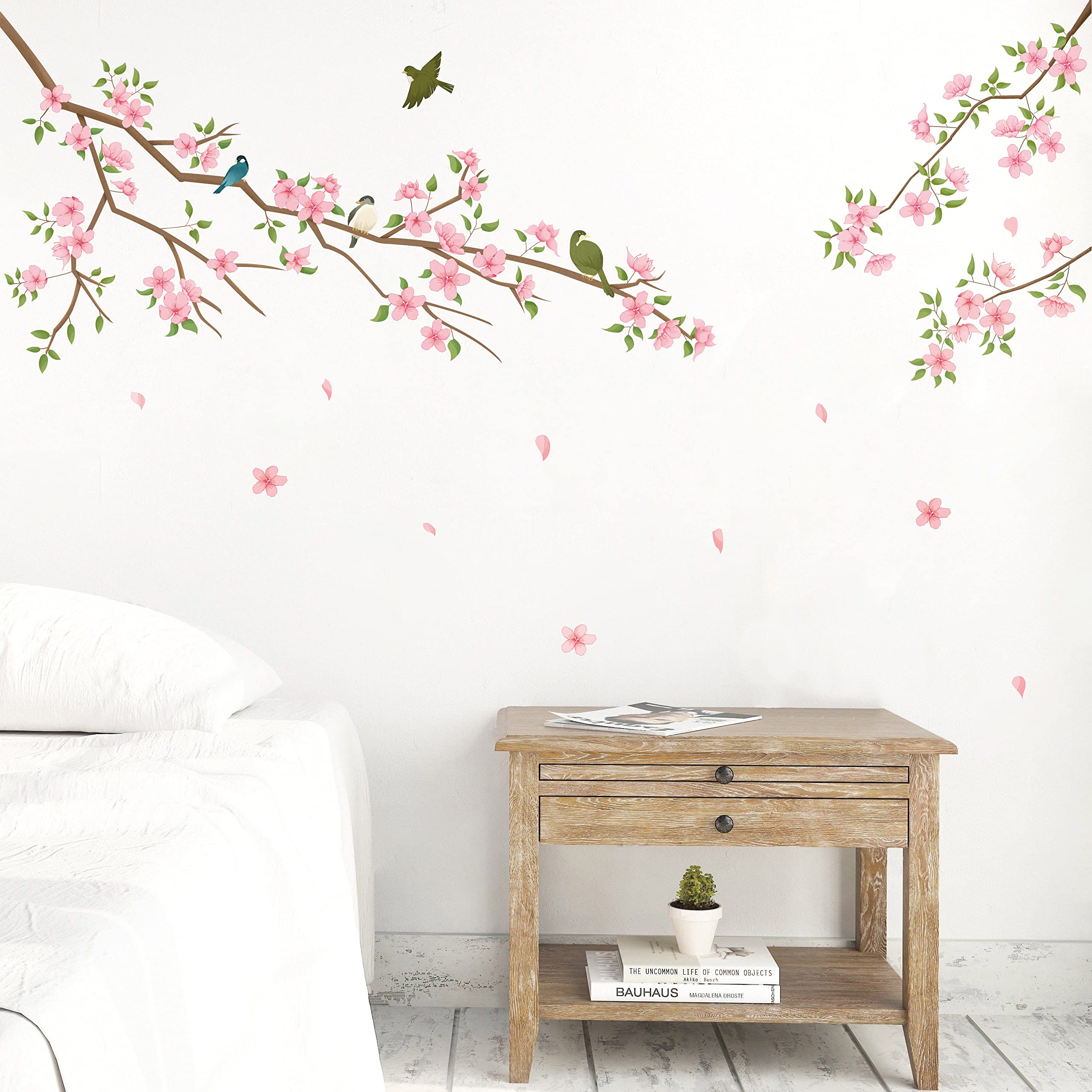 Runtoo Cherry Blossom Wall Decals Flower Tree Branch Wall Stickers Girls Bedroom Living Room Nursery Wall Art Decor — image 1