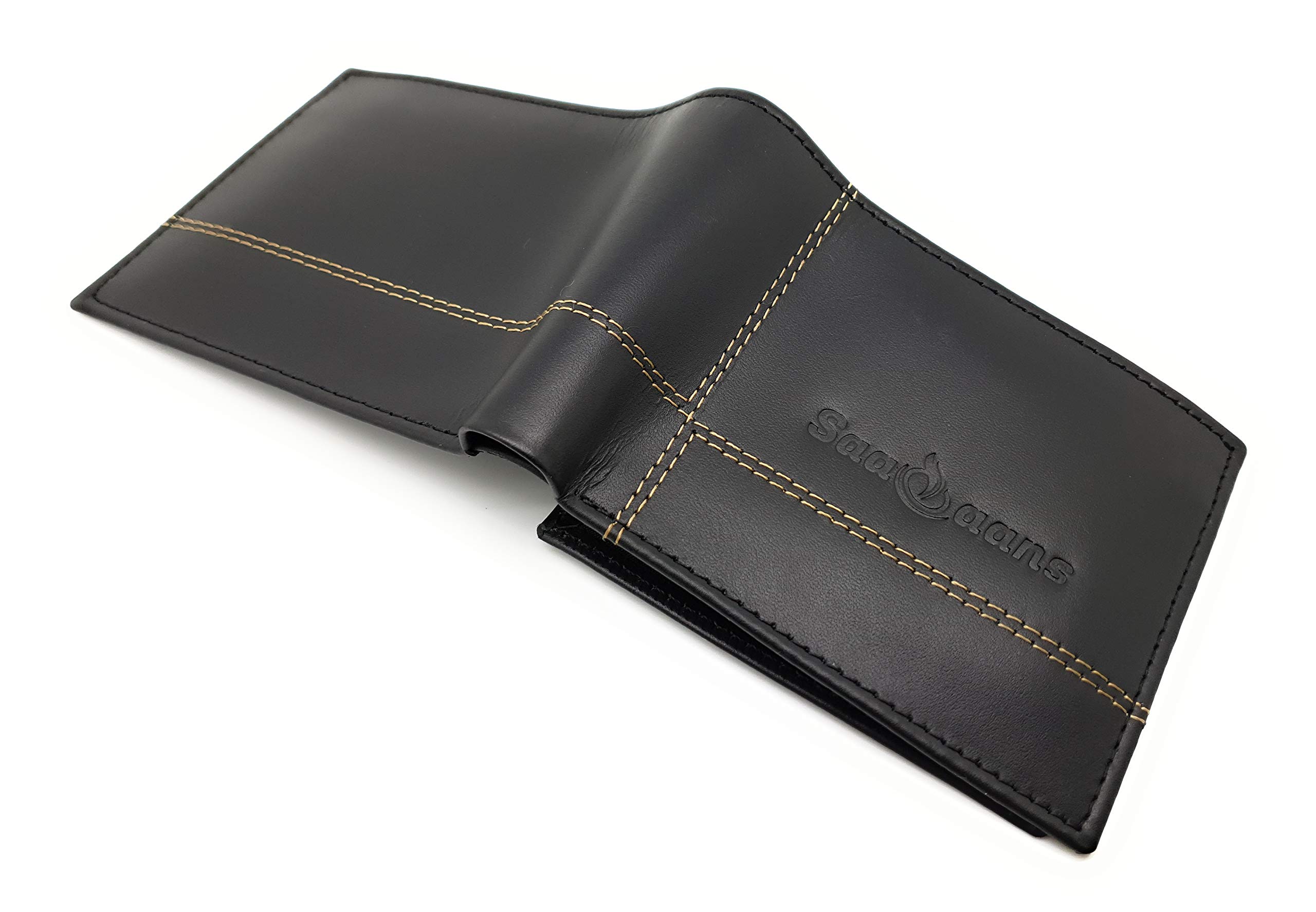 Saaqaans SW-01 High Quality Genuine Cowhide Leather Men\'s Wallet Purse - Perfect Gift for Him (Black)