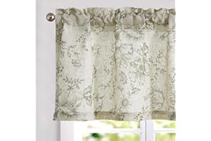 Vangao Christmas Linen Valance Curtain Farmhouse Sage Green Floral Window Valance for Bedroom, 16 Inch French Country Flower Drapes for Kitchen Light Filtering Window Treatments Rod Pocket 1 Panel