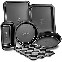 PERLLI Nonstick Bakeware Set, 6 Pc Dark Gray Baking Pans Set Kitchen Oven Safe Basics PTFE PFOA Free Baking Sheet Set…