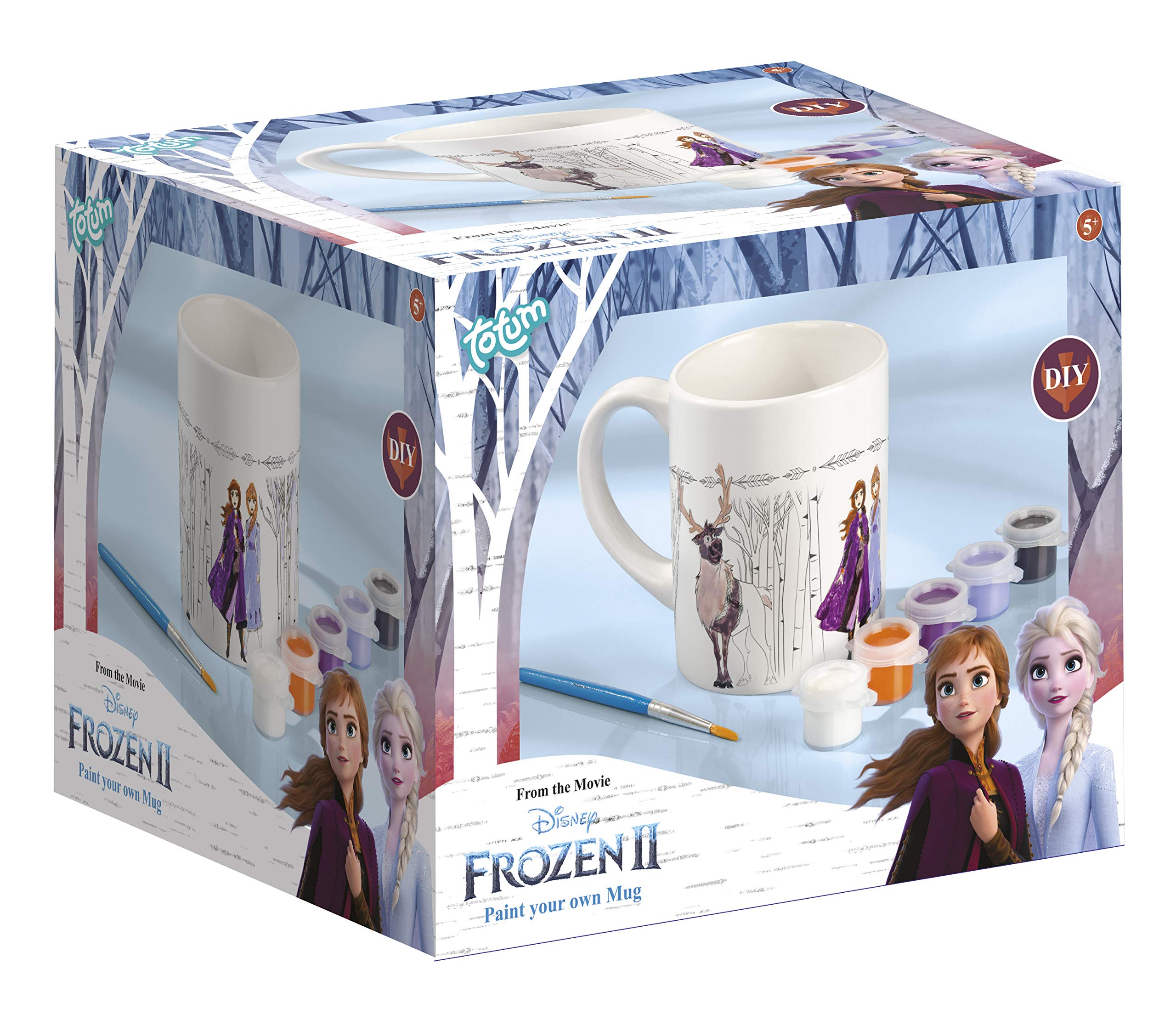 Frozen II Disney Paint Your Own Mug-Colouring Motifs, 6 Brushes, Gift for Boys and Girls Ages 5+