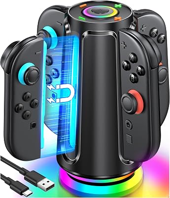 Station de charge pour manette Nintendo Switch 2, station de charge compatible avec Nintendo Switch Joy Con, modes d'éclairage RVB