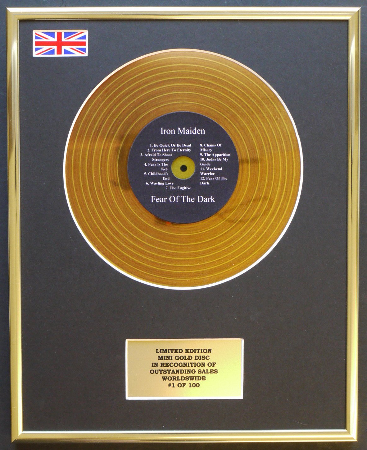 Limited Edition mini gold disc Display IRON MAIDEN/MINI GOLD DISC DISPLAY/LIMITED EDITION/COA/FEAR OF THE DARK