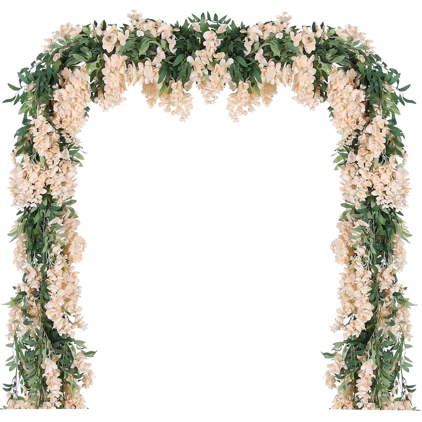 Photo 1 of Duovlo 4Pcs 6.6Ft/Piece Imitation Silk Wisteria Garland Hanging Flower Vine for Home Outdoor Garden Ceremony Wedding Arch Floral Decor (Champagne)