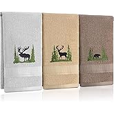 FuWeave 3 Pcs Farmhouse Cabin Bear Hand Towels Forest Moose Deer Embroidered Rustic Decorative Bathroom Towels for Bathroom Kitchen Decor, 100% Cotton, 13.3 x 29.5''