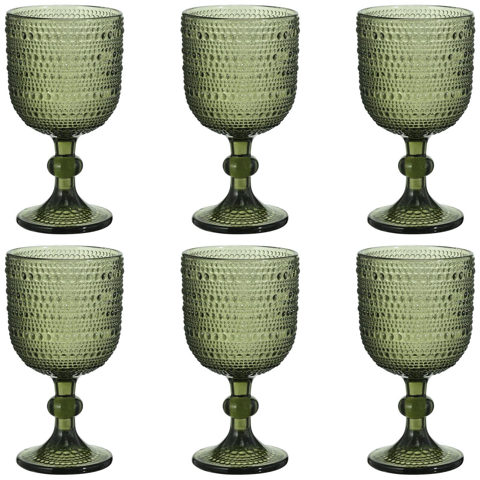 Photo 1 of **** SEE NOTES *******Taganov Glasses Drinking Wine Water Goblets Green Glassware set of 6 Vintage Stem Glasses Stemware 12 Ounces for Wedding Party Bar Twill Pattern Striped 350 ml