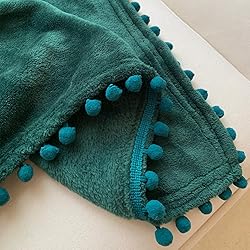 LOMAO Flannel Blanket with Pompom Fringe