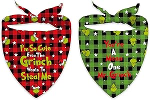 SAUKORE Funny Christmas Dog Bandanas, 2 Pack Holiday Pet Scarves, Cute Xmas Triangle Bibs Set Dog Costume Accessories, Novelty Christmas Decorations for Small Medium Large Dogs Cats - You are A Mean One