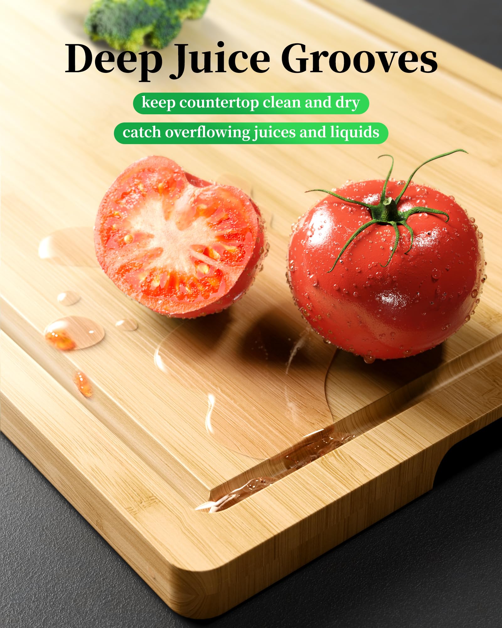 Kitsure Bamboo Cutting Board - Multi-Sizes Wooden Cutting Boards for Kitchen, Convenient Kitchen Essentials with Deep Juice Grooves, Natural Cutting Board for Chopping & Serving, 15.0