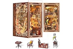 MiniCity Book Nook Kit, DIY Miniature Dollhouse Booknook Kit, 3D Wooden Puzzle Bookend Bookshelf Insert Decor with LED Light for Teens and Adults, Painter's Day at Dusk