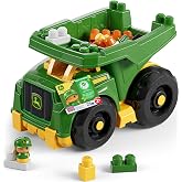 MEGA BLOKS John Deere Dump Truck Toddler Building Blocks Toy | 25 Pieces, 1 Block Buddies Figure, Storage, Green, Preschool Kids Ages 1+ Years, Easy to Build