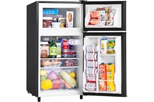 Manastin 3.5 Cu.Ft Mini Fridge with Freezer, 2 Door Small Refrigerator, 7 Level Adjustable Thermostat, Compact Fridge for Living Room, Office, Kitchen and Apartment(Black)