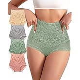 YDQ Womens High Waisted Cotton Underwear Comfortable Lace Stretch Soft Paintes Breathable Full Coverage 4 Pack Briefs