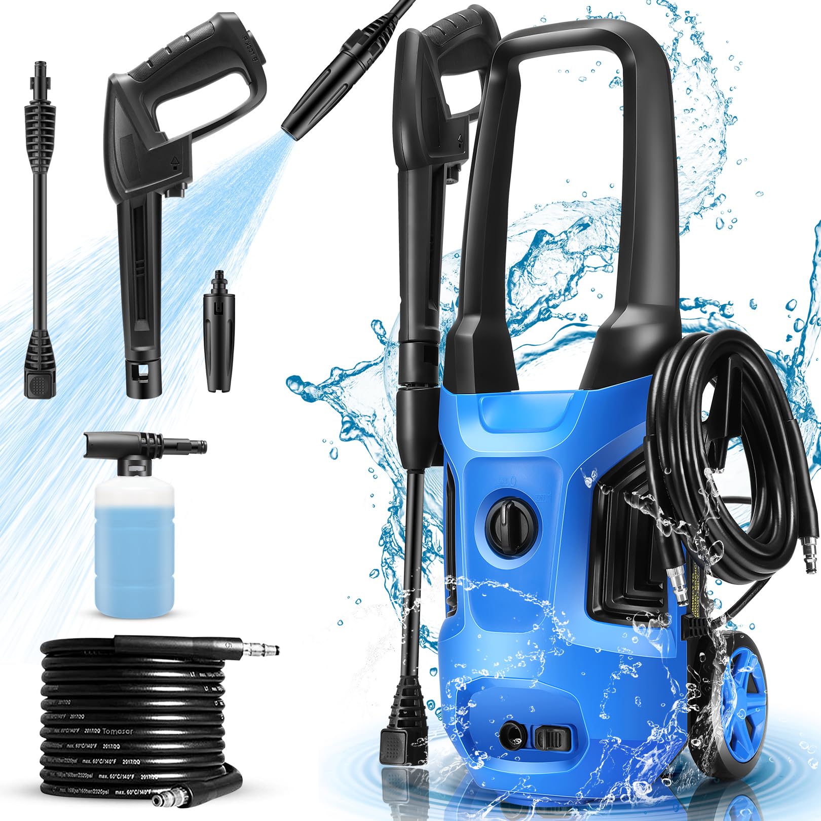 Suyncll Pressure Washer, MAX PSI 2.5GPM Electric Power Washer,1800W High Pressure Washer, Professional Washer Cleaner, with All-in-one Adjustable Nozzle and Hose, Best for Cleaning Cars (Blue)