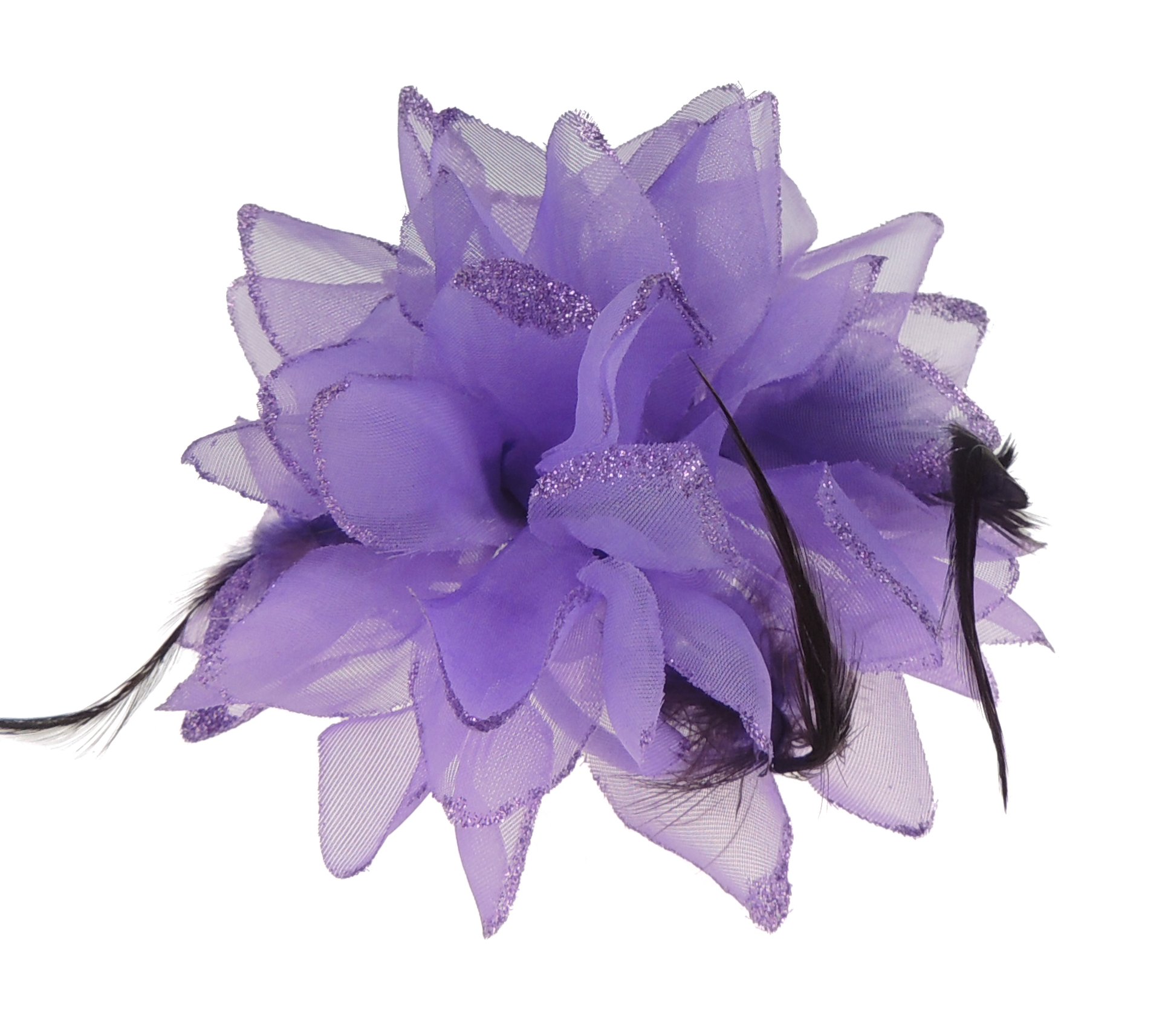 Large Feather Glitter Hair Flower Fascinator Hair Tie Clip Purple