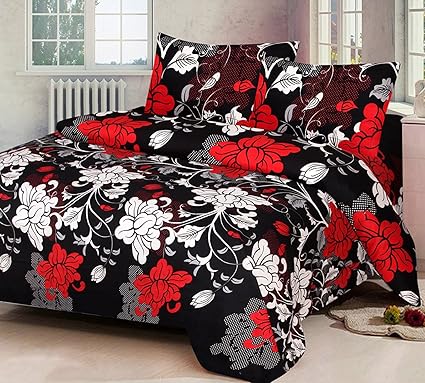 Hargunz Glace 144 TC Polycotton Bedsheet with 2 Pillow Covers - Queen Size, Black