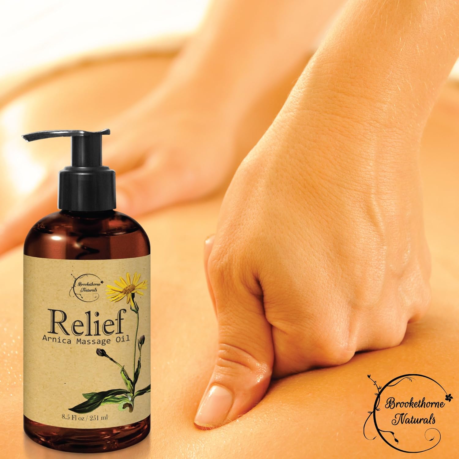 Relief Arnica Massage Oil – Great for Sports & Athletic Therapeutic Massage – All Natural - Arnica Montana for Sore Muscle Relief. Contains Sweet Almond, Jojoba, Grapeseed & Essential Oils 8.5oz: Health & Personal Care
