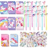 LiYiQ 148 Pcs Unicorn Stationery Gifts Return Gifts Bulk Mini Notebooks Pens Stickers Set for Unicorn Themed Birthday Supplies Classroom School Reward Gift Prizes Goodie Bags Stuffers