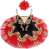 AFAVOM Ballet Leotards for Girls with Platter Tutu Professional Hard Organdy Camisole Skirt Swan Lake Feather Hem Dancewear